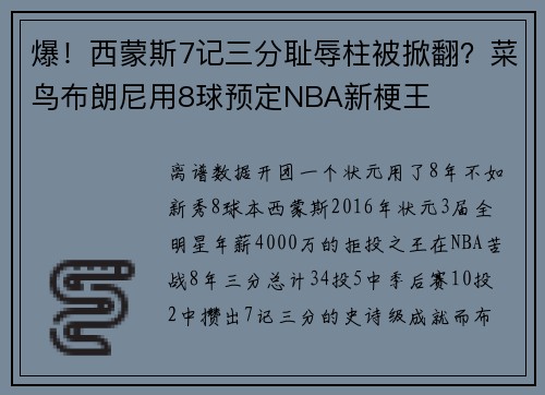 爆！西蒙斯7记三分耻辱柱被掀翻？菜鸟布朗尼用8球预定NBA新梗王